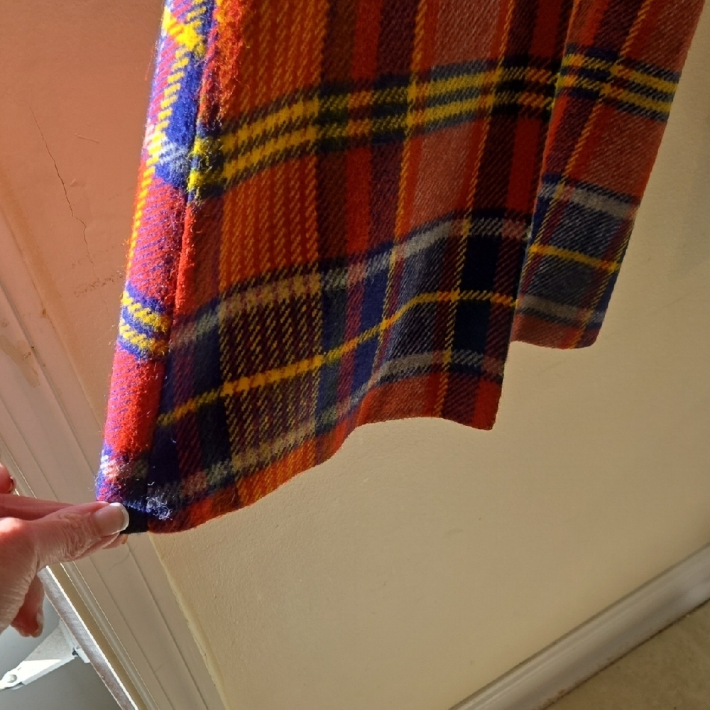 TRUE 70'S Plaid Wide Leg Pants Multicolor Bell Bottoms Wool.Small Hole Repaired. - Picture 4 of 11